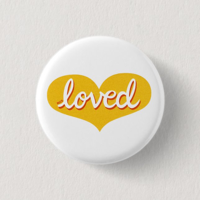 Much Loved - Yellow love heart 1 Inch Round Button (Front)