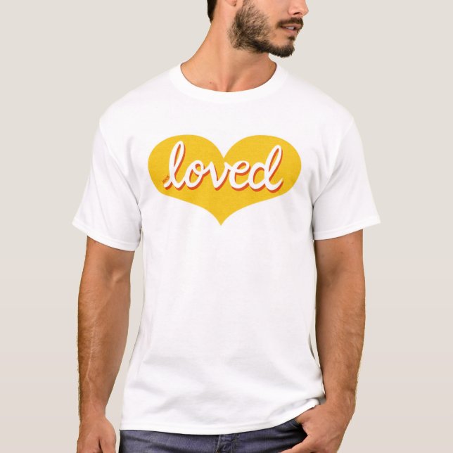 MUCH LOVED -Yellow love heart -Mens T-Shirt (Front)
