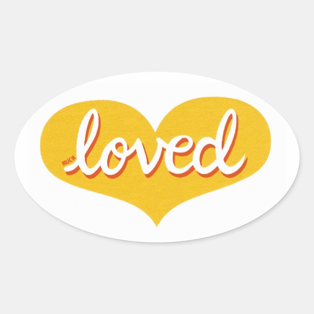 Much Loved - Yellow love heart - Oval Sticker (Front)