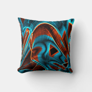 Much twisted blue and red burnt with grooves throw pillow