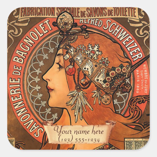 Mucha Art Nouveau Bookplate Stickers (Front)