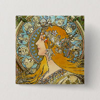 Mucha Art Nouveau Button -  Zodiac  - La Plume