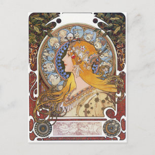 Mucha Art Nouveau Carte Postale - Zodiac - La Plum