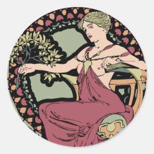 Mucha art nouveau classic round sticker