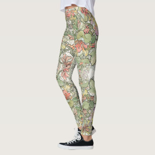 Mucha Art Nouveau Flowers All Over Print Leggings