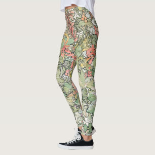 Mucha Art Nouveau Flowers All Over Print Leggings