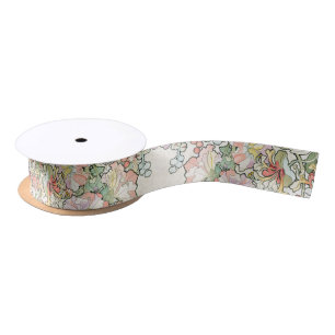Mucha Art Nouveau Hollyhock Art Flowers Ribbon Satin Ribbon