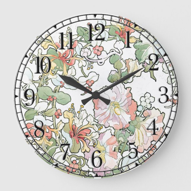 Mucha Art Nouveau Hollyhock Fleurs Horloge murale (Recto)
