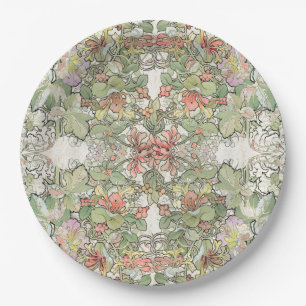 Mucha Art Nouveau Hollyhock Flowers Paper Plates