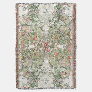 Mucha Art Nouveau Hollyhock Flowers Throw Blanket