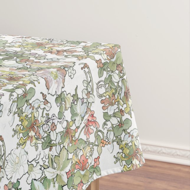 Mucha Art Nouveau Honeysuckle Flowers Tablecloth (In Situ)