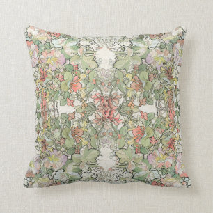 Mucha Art Nouveau Honeysuckle Flowers Throw Pillow