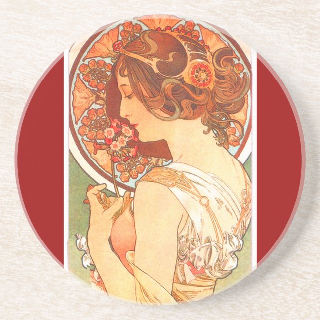 Mucha Art Nouveau Lady Coaster (Front)