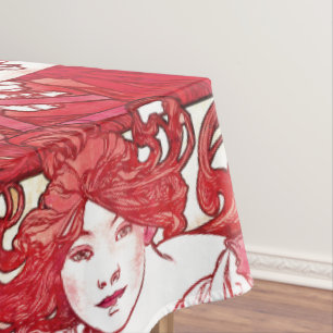 Mucha Art Nouveau Lady Vélo Nappe Rouge