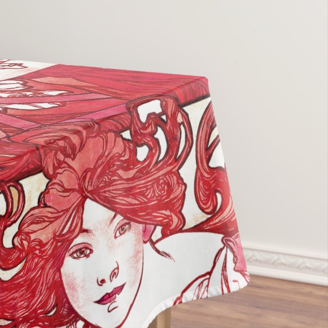 Mucha Art Nouveau Lady Vélo Nappe Rouge (In Situ)