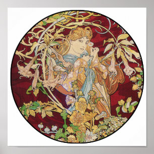 Mucha Art Nouveau Poster Print: Woman With Daisy