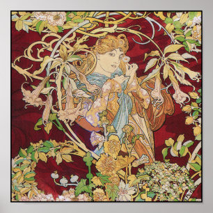 Mucha Art Nouveau Poster Print: Woman With Daisy