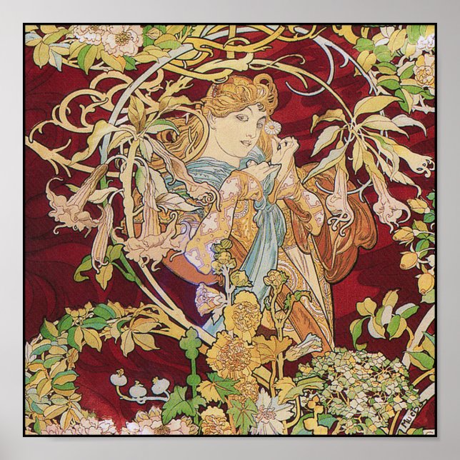 Mucha Art Nouveau Poster Print: Woman With Daisy (Front)