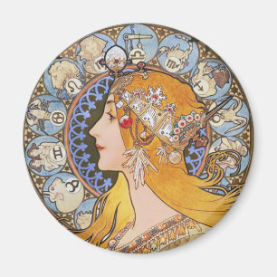 Mucha Art Nouveau Poster - Zodiac - La Plume Magnet