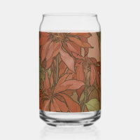 Mucha Art Nouveau Red Poinsettia Floral Pattern