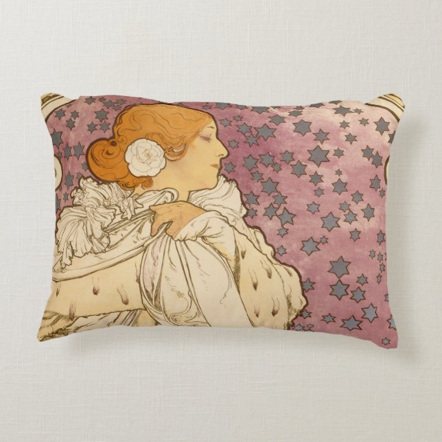 Mucha Art Nouveau Woman Beauty Accent Pillow (Back)
