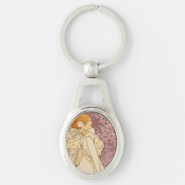 Mucha Art Nouveau Woman Beauty Keychain (Front)