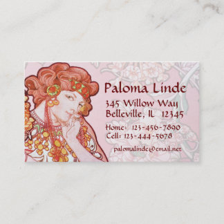 Mucha Art Nouveau Woman & Flowers Business Cards