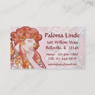 Mucha Art Nouveau Woman & Flowers Business Cards