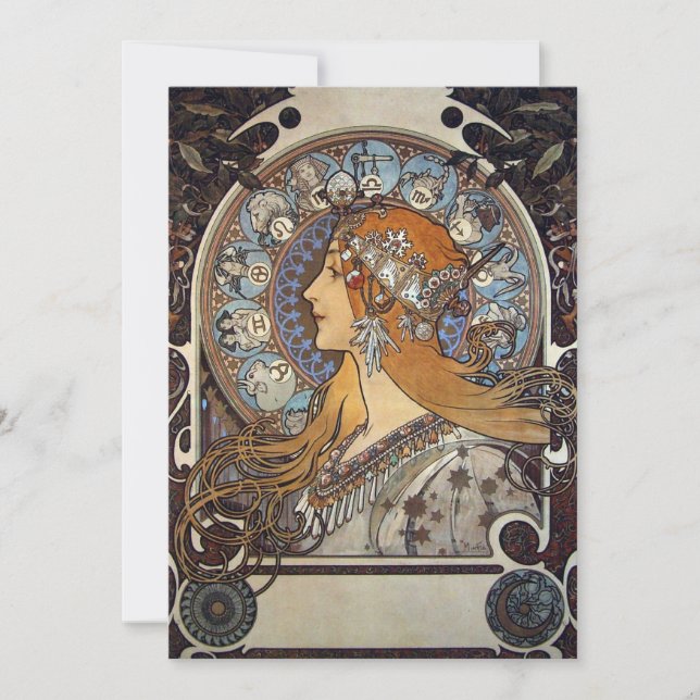 Mucha Art Nouveau Woman Vintage French Zodiac Card (Front)