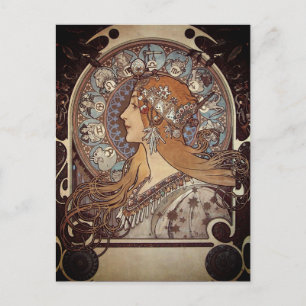 Mucha Art Nouveau Woman Vintage Zodiac La Pluma Po Postcard