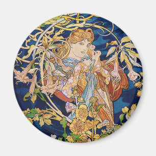 Mucha Art Nouveau: Woman With Daisy Magnet