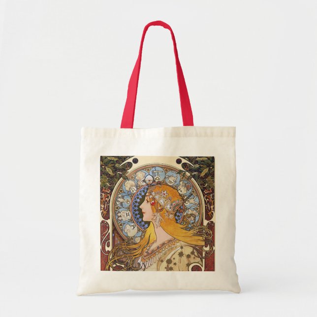 Mucha -  Art Nouveau- Zodiac - La Plume Tote Bag (Front)