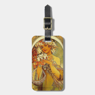 mucha flowers luggage tag