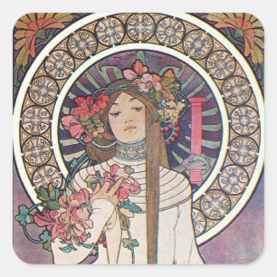 Mucha Goddess Square Sticker