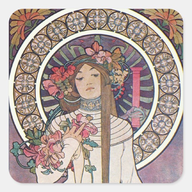 Mucha Goddess Square Sticker (Front)