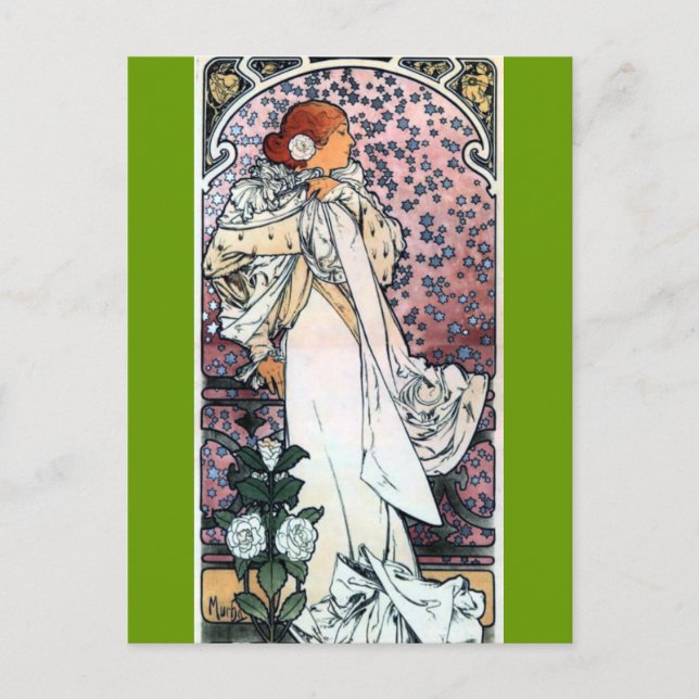 mucha lady with camelias thatre art nouveau postcard (Front)