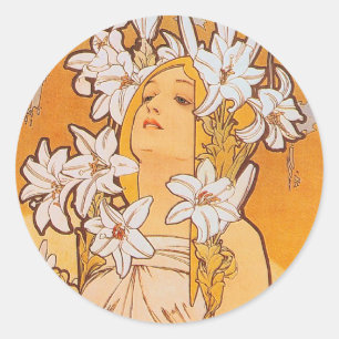 Mucha "Lily" - Flowers Classic Round Sticker