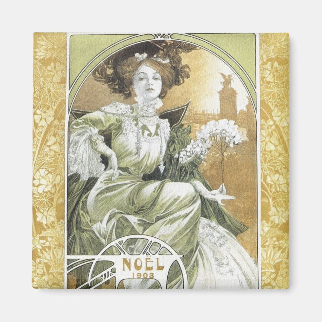 Mucha Magnet:  Alphonse Mucha - Art Nouveau Magnet (Front)