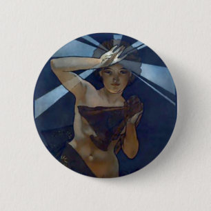 mucha morning star art nouveau poster woman 2 inch round button