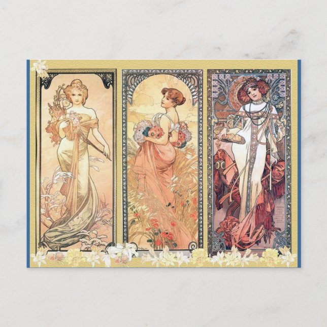 Mucha ~ Panel of Three Postcard (Front)