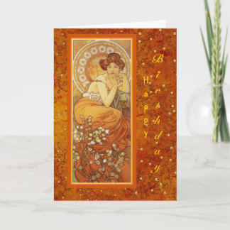 Mucha "Precious Stones ~ Topaz" November Birthday Card