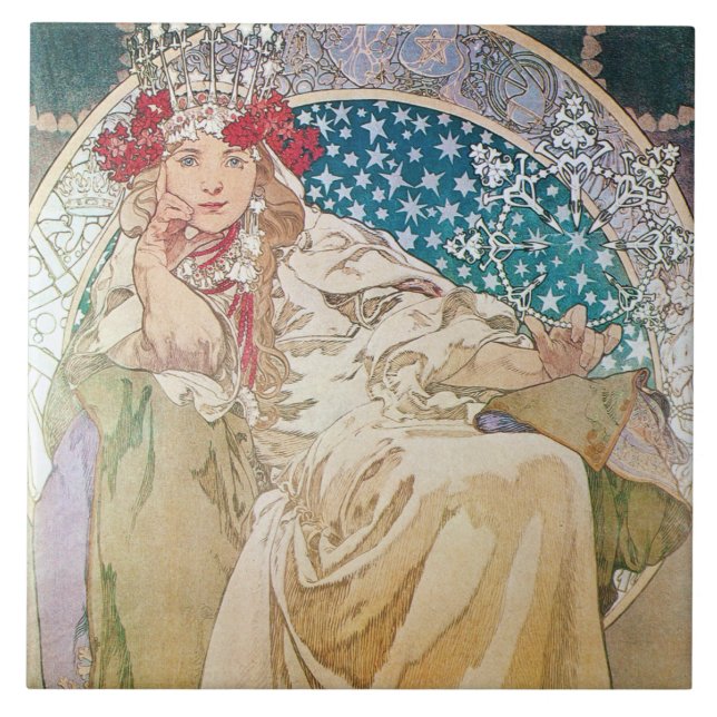Mucha Princess Hyacinth Tile Trivet Gift Box (Front)