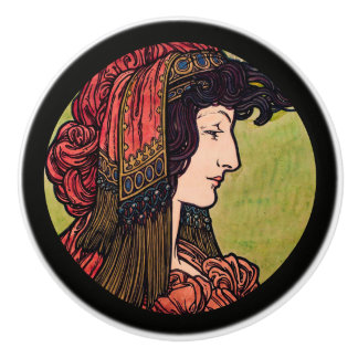 Mucha Stained Glass Beauty  Ceramic Knob