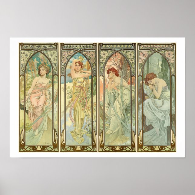 Mucha, Times of the Seasons, Art Nouveau Poster (Front)
