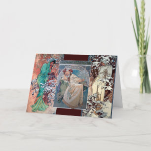 Mucha winter princess collage art deco card