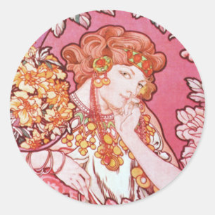 Mucha Woman Among the Flowers Art Nouveau Stickers