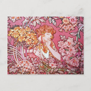 Mucha Woman Parmi Les Fleurs Cartes Postales Art N