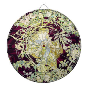 Mucha Woman with Daisy, Vintage Art Nouveau Dartboard