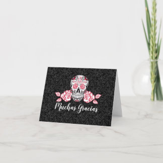 Muchas Gracias Black Damask Sugar Skull Thank You