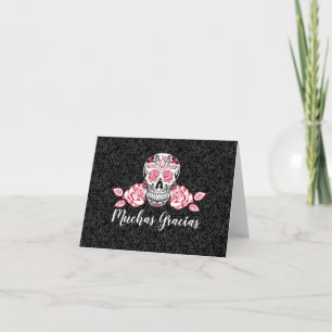 Muchas Gracias Black Damask Sugar Skull Thank You Card